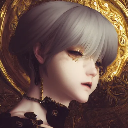 Image similar to 2B, android, nier automata, elaborate emotive Baroque and Rococo styles to emphasize beauty as a transcendental, 8k image, ultra-realistic, the style of WLOP