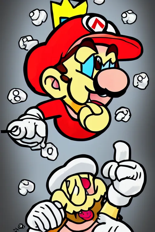 Image similar to mario eating toad from its head parodying saturn devouring his son, digital art, nintendo style, extremely detailed, photoshop, trending on artstation