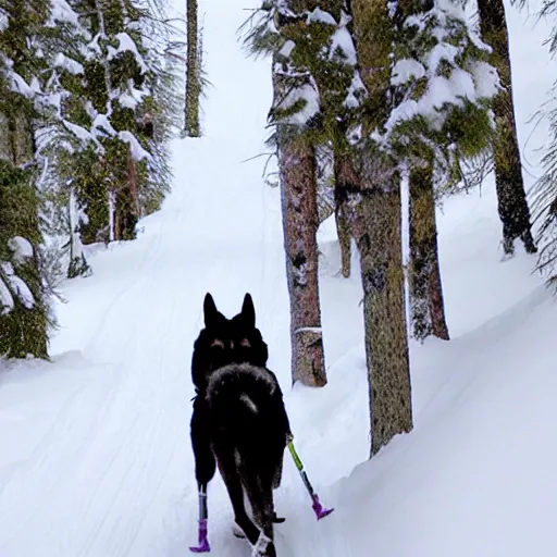 Image similar to a very tall husky skiing