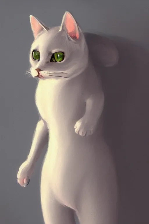 Image similar to a fullbody pose of humanoid cat, beautiful clean oil painting a anthropomorphic cat, pinterest, artstation trending, behance, silver, laser light, trending on furaffinity, backlighting, cartoon, by kawacy