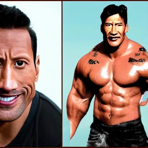 Prompt: dwayne johnson with markiplier face