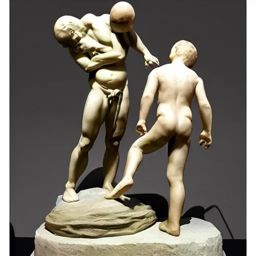 Prompt: statue of Saturno devorando a su hijo, sculpted by HR Geiger, Geiger art, extremely detailed, background is a low light museum, 4k
