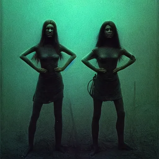 Prompt: charlies angels by beksinski, jonathan zawada and lisa james, beautiful dystopian neon dreamsynthy themed digital art