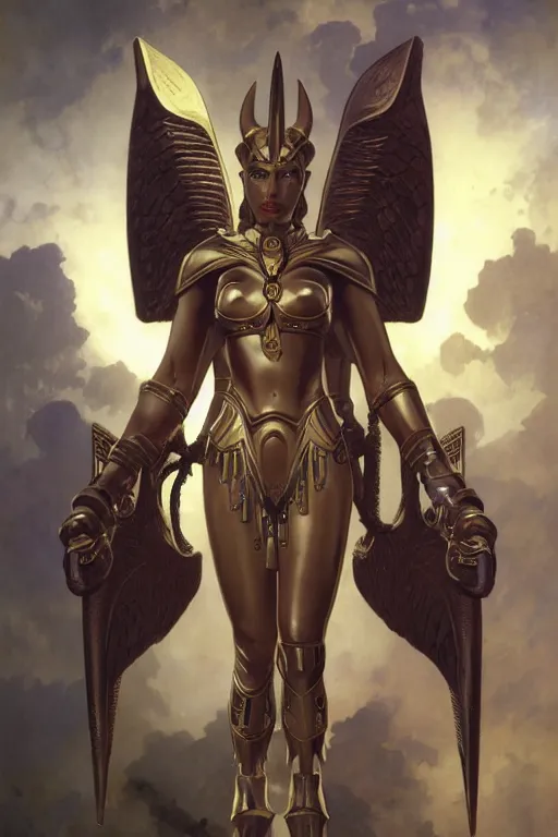 Image similar to Mystical Atlantean Cyborg, Regal, Realistic, Refined, full portrait of a beautiful female Anubis Valkyrie Warrior, Detailed Digital Art, Oil Painting, William-Adolphe Bouguereau, Steampunk, Walt Disney (1937), dynamic lighting, very beautiful, character illustration by Art Frahm, François Boucher, Highly Detailed, Cinematic Lighting, Unreal Engine, 8k, HD