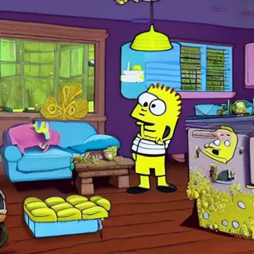 Image similar to Scenes from Spongebob square pants , inside of his house , but instead , make him a dish washing sponge