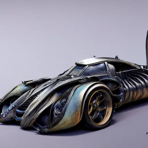 Prompt: full view of a car from WETA Workshop, some art style from Bruce Kaiser and Scott Robertson and Dmitry Mazurkevich and Doruk Erdem and Jon Sibal