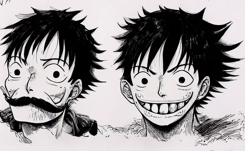 Image similar to [ luffy mustache ] ( by kim jung gi ) ( by kentaro miura )