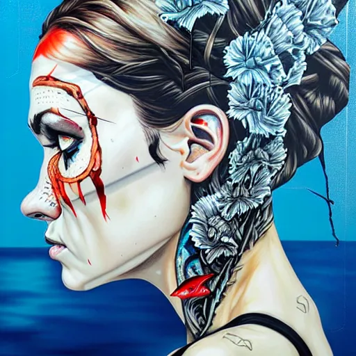 Image similar to side profile of horrors in ocean with intricate details by Sandra Chevrier