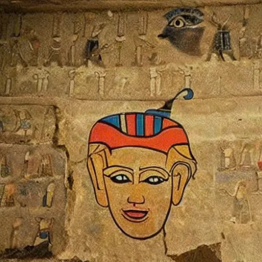 Prompt: A wall painting of Donald Trump found in an ancient egyptian tomb