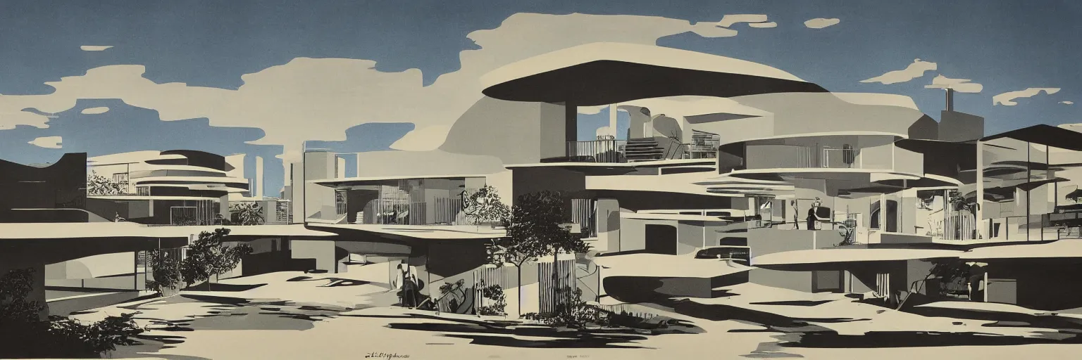 Image similar to midcentury architecture. wide shot. imagined by ken adam.