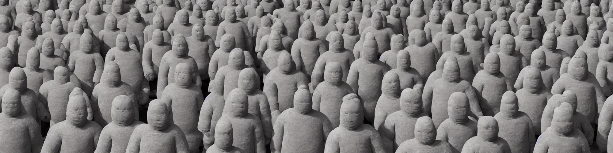 Image similar to hundreds of humans. A sea of humans. interconnected flesh. Melting clay golem humans. Dungeons&Dragons: Lemure. Lemure creature. Demonic scene. Many humans intertwined and woven together. Michelin Man puffy. Bodies and forms amesh. Terracotta army. Extremely unsettling artwork. Clay sculpture by Alberto Giacometti.