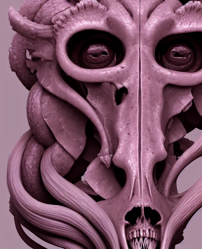 Image similar to goddess princess face close-up portrait ram skull. hard surface sculpting zbrush. jellyfish phoenix head, nautilus, orchid, skull, betta fish, bioluminiscent creatures, intricate artwork by Tooth Wu and wlop and beeple. octane render, trending on artstation, greg rutkowski very coherent symmetrical artwork. cinematic, hyper realism, high detail, octane render, 8k