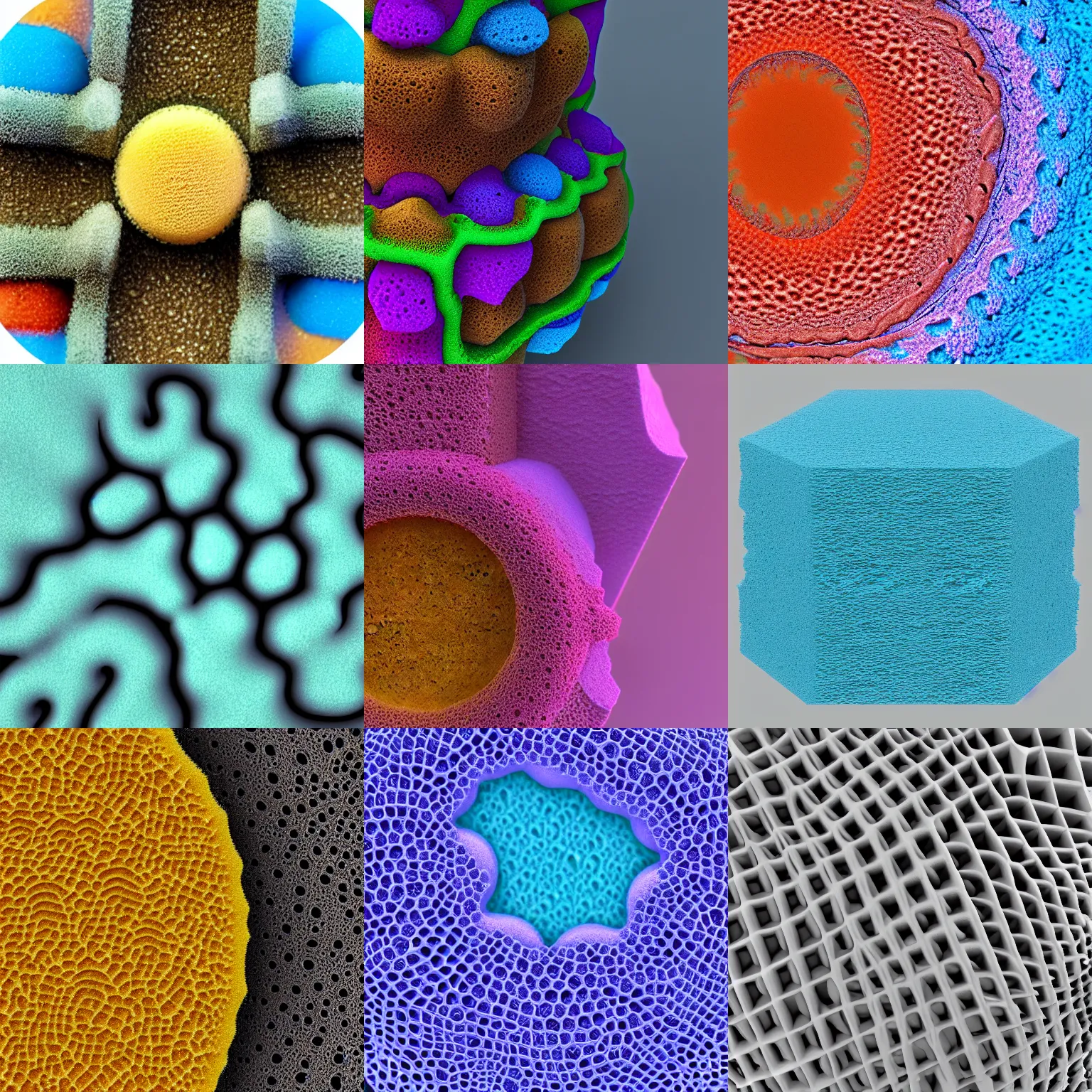 Prompt: 3 d sponge structure, ultra detailed, macro lens, fractal, multicolor, close up, 4 k