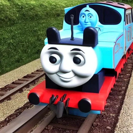 Prompt: Thomas the Tank engine with Boris Johnson face