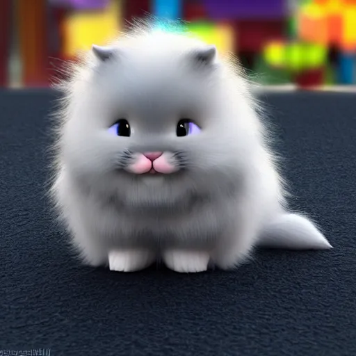 Prompt: cute colorful fluffy long haired fat kitten bunny hybrid creatures with detailed gradient fur, in the style of maurice sendak, detailed high quality realistic 3 d render unreal engine, 4 k