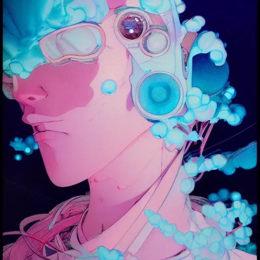 Image similar to prompt : pink and blue portrait soft light painted by james jean and katsuhiro otomo and erik jones, inspired by evangeleon anime, smooth face feature, intricate oil painting, high detail illustration, sharp high detail, manga and anime 1 9 9 0