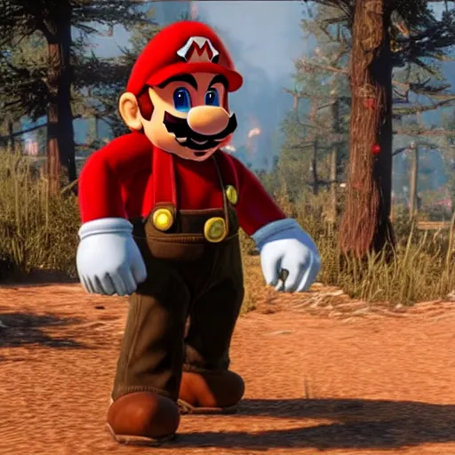 Prompt: super mario in red dead redemption 2