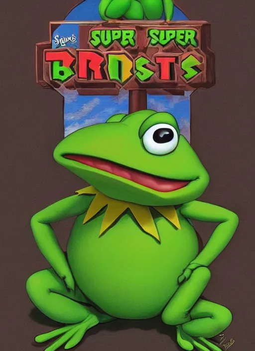 Image similar to portrait of Kermit the frog in Super Mario Bros (1993), highly detailed, centered, solid color background, digital painting, artstation, concept art, smooth, sharp focus, illustration, artgerm, donato giancola, Joseph Christian Leyendecker, Les Edwards, Ed Repka, WLOP, Artgerm