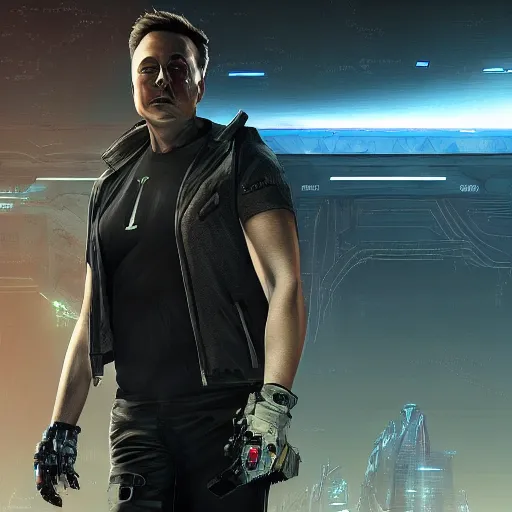 Image similar to elon musk in cyberpunk style on mars digital art very detailed 4 k detailed super realistic