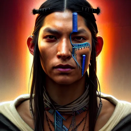 Prompt: portrait painting of a cyberpunk native american street samurai with pointy ears, ultra realistic, concept art, intricate details, eerie, highly detailed, photorealistic, octane render, 8 k, unreal engine. art by artgerm and greg rutkowski and charlie bowater and magali villeneuve and alphonse mucha
