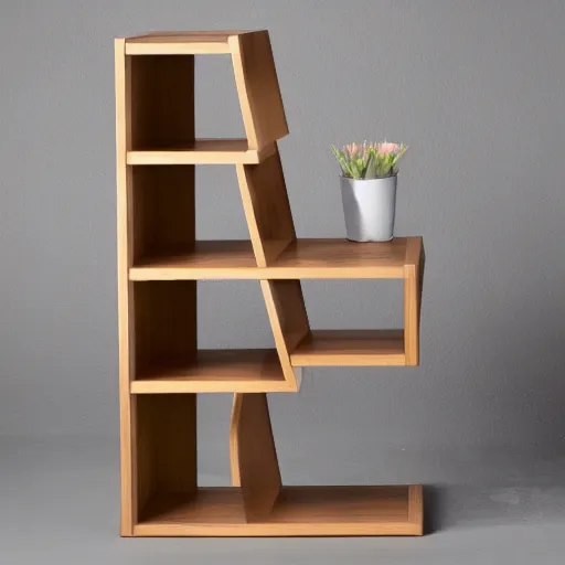 Prompt: minimalist zen oak bookshelf soft light and warm