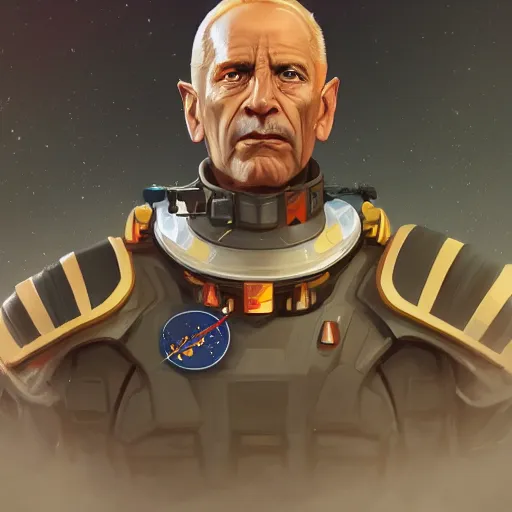 Prompt: A portrait of a space admiral, D&D, sci-fi, elegant, hopeful, muscular, highly detailed, digital painting, artstation, concept art, smooth, sharp focus, illustration