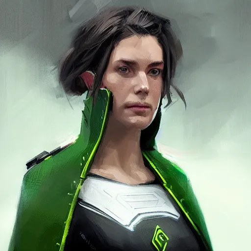 Image similar to portrait of a female superhero by greg rutkowski, she looks like thomasin mackenzie, she is wearing a black and green kevlar gear with a cape, highly detailed portrait, digital painting, artstation, concept art, smooth, sharp foccus ilustration, artstation hq