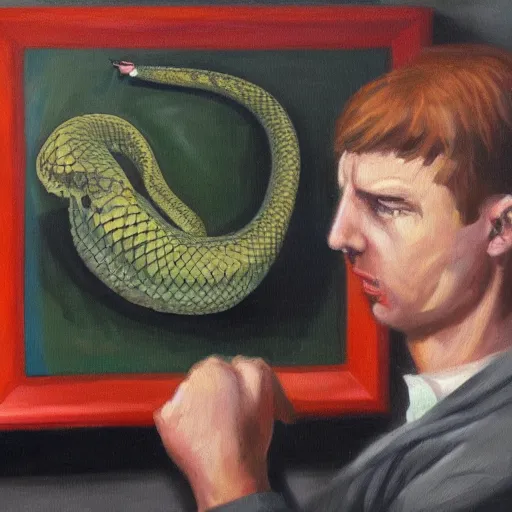 Image similar to A Python programmer's despair, oil on canvas, 1963