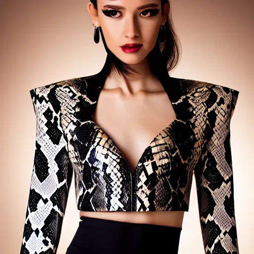 Prompt: a wonderful bolero with snake skin, design photography, fashion clothes, highly detailed, 4 k, studio lightning