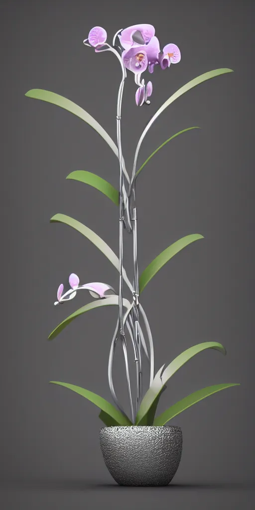 Image similar to 3 d render of an orchid sculpture, chrometype, liquid metal, neotribal, raytraced, volumetric lightning, 8 k, innate studio