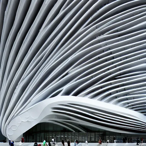 Image similar to extremely detailed ornate stunning beautiful elegant futuristic museum exterior by Zaha Hadid