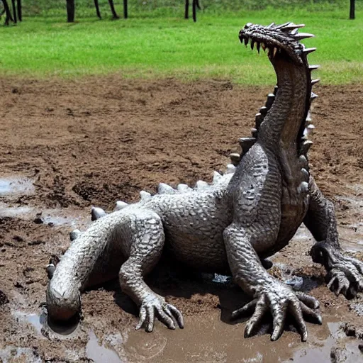 Prompt: friendly dragon in the mud