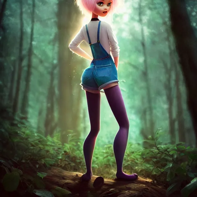 Prompt: full body pose, beautiful adult fairy, pixar, short white hair shaved sides, dirty, grungy, grunge, long sleeve, painted overalls, magic stacks of giant books in a forest, highly detailed, 4 k, hdr, smooth, sharp focus, high resolution, award - winning photo, artgerm, photorealistic