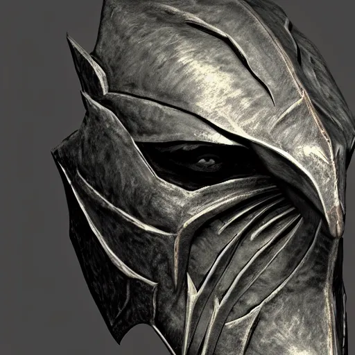 Image similar to miraak's mask from skyrim, close up view, trending on artstation