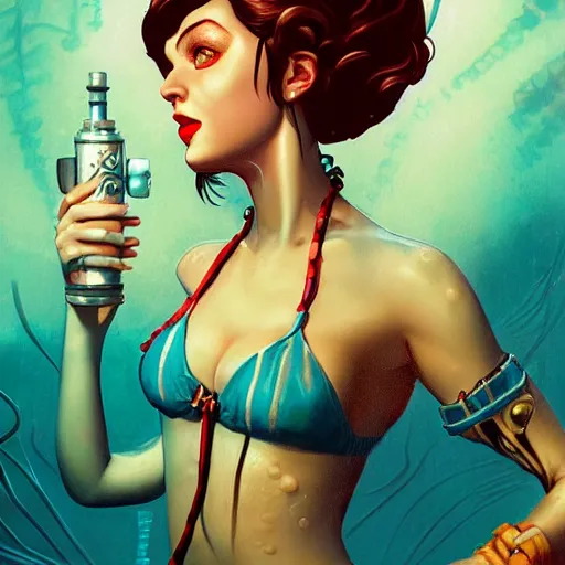 Prompt: lofi underwater bioshock biopunk bikini portrait, Pixar style, by Tristan Eaton Stanley Artgerm and Tom Bagshaw.