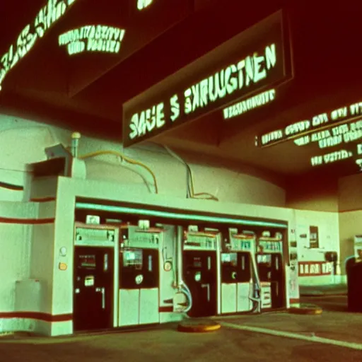 Image similar to a gas station in space, 3 5 mm film, by robert altman