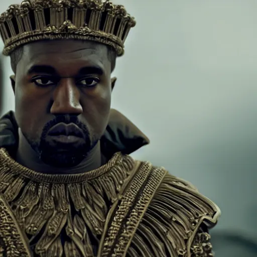 Image similar to kanye west as emperor napoleon in elden ring, splash art, movie still, cinematic lighting, dramatic, octane render, long lens, shallow depth of field, bokeh, anamorphic lens flare, 8 k, hyper detailed, 3 5 mm film grain