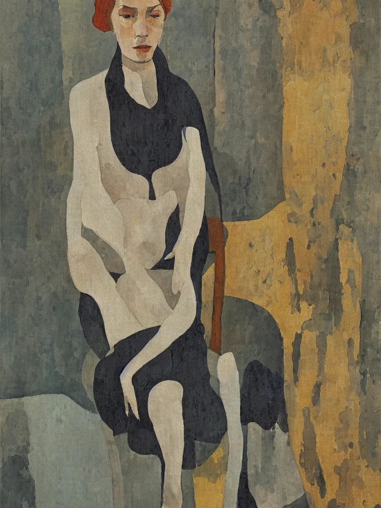 Image similar to a painted portrait of a women in southern france by felice casorati, aesthetically pleasing and harmonious colors, expressionism