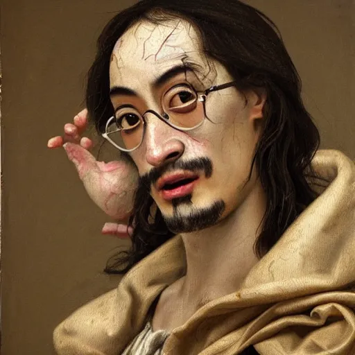 Image similar to A 17th century Baroque Painting of Filthy Frank, grainy, realistic, hyperrealistic, very realistic, very very realistic, highly detailed, very detailed, extremely detailed, detailed, digital art, trending on artstation, detailed face, very detailed face, very detailed face, realism, HD Quality, 8k resolution, intricate details, body and head in frame, painting, oil painting, trending on deviantart, Baroque Painting