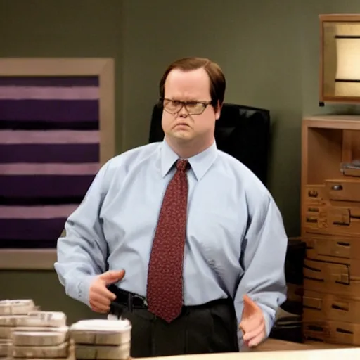 Image similar to dwight schrute pretending to be brian baumgartner