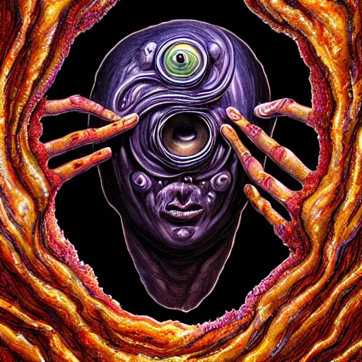 Prompt: eldritch angel from the edges of reality, pseudonatural, azathoth, pulsating, half-face, multiple eyes, multiple mouths, fallen heaven, oil painting, portrait, intricate complexity, rule of thirds, in the style of Adam Paquette, Svetlin Velinov, Daarken, Artgerm, Keith Thompson, and Eric Deschamps, magic the gathering art, character concept