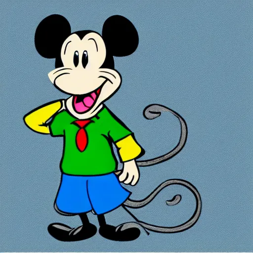 Prompt: cartoon of a rat in school uniform on his first day of school, highly detailed, colourful, disney