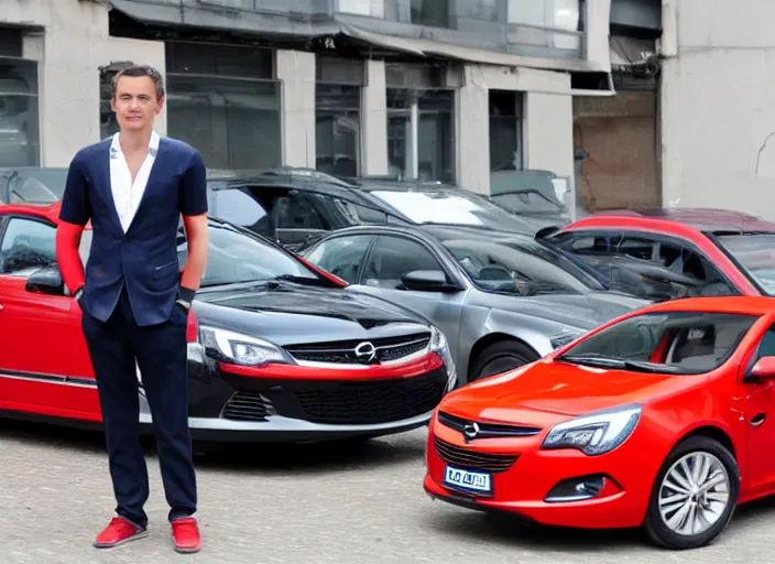 Image similar to spiderman stand next to opel sedan