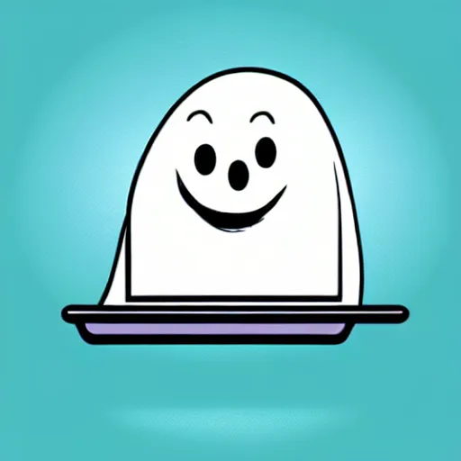 Image similar to simple vector illustration of a cute and friendly ghost typing on a laptop