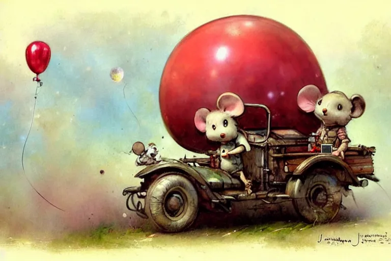 Image similar to adventurer ( ( ( ( ( 1 9 5 0 s retro future robot mouse balloon birthday party wagon house. muted colors. ) ) ) ) ) by jean baptiste monge!!!!!!!!!!!!!!!!!!!!!!!!! chrome red