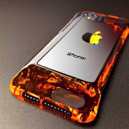 Image similar to an iphone encased in amber, photo realistic, hd,