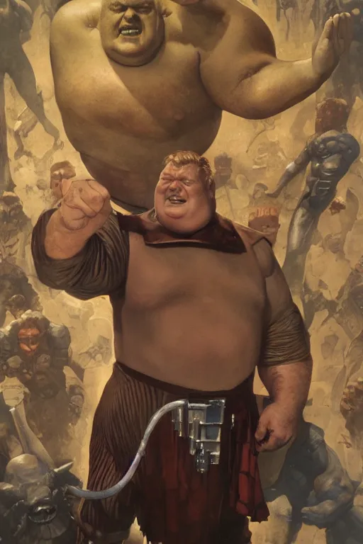 Image similar to huge hulking kenneth mcmillan as baron vladimir harkonnen, simple background, painted by jack kirby, lawrence alma tadema, norman rockwell, greg staples, wayne barlow, neville page, dune 1 9 8 2, artstation character 3 d, superhero