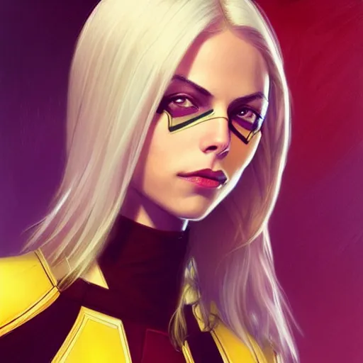 Image similar to Willa Holland with blonde hair as Kid Flash, western, D&D, fantasy, intricate, elegant, highly detailed, digital painting, artstation, concept art, matte, sharp focus, illustration, art by Artgerm and Greg Rutkowski and Alphonse Mucha