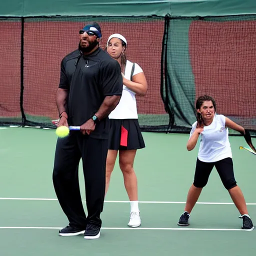 Prompt: ray lewis coaching women's tennis, impassioned