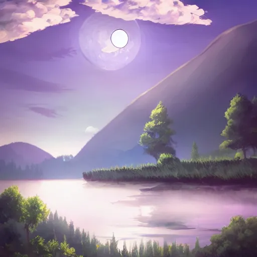 Prompt: [ moonlit river ]! surrounded by [ mountains and forests ]! with a [ dark sky and cumulonimbus clouds and a small moon ]!, anime!! art style, landscape!! art, artstation landscape, award winning, cgsociety contest winner